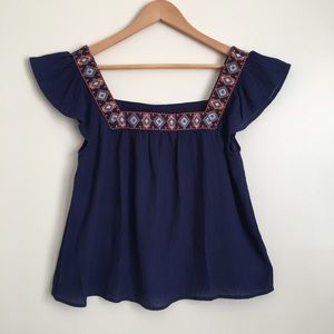 Bohemian Mexican Embroidered Short Sleeve Blouse